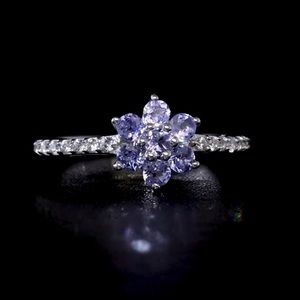 Tanzanite and white zircon platinum over SS size 7 ring NEW